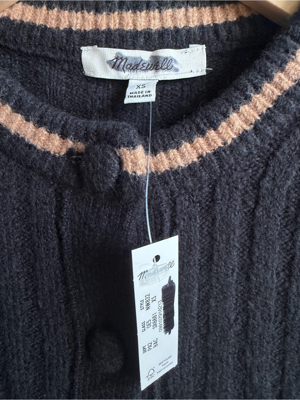 Madewell Short Puff-Sleeve Cardigan in Dark Navy Tan Stripe Size XS - Picture 4 of 4
